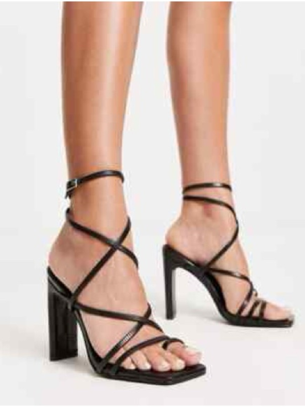 Strappy Black Block Heel Sandals with Ankle Wrap